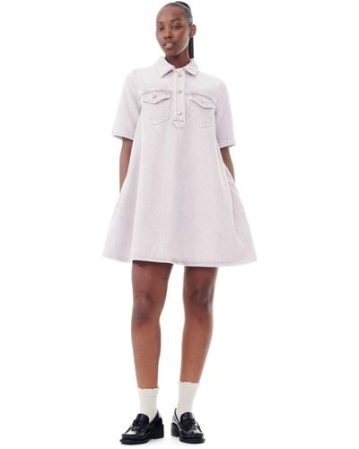 Ganni Mauve Chalk Light Pink Overdyed Heavy Denim Mini Dress Size 4 Organic Cotton - White