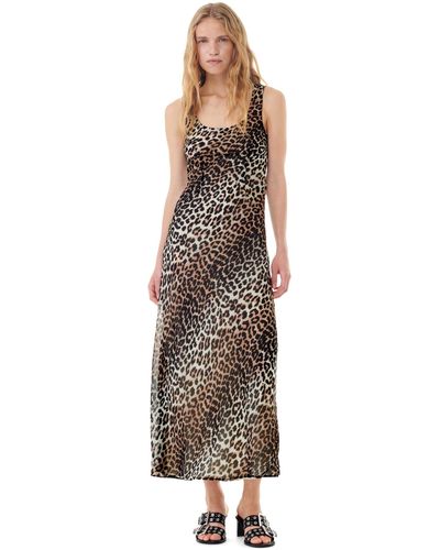 Ganni Leopard Printed Chiffon Maxi Dress - White
