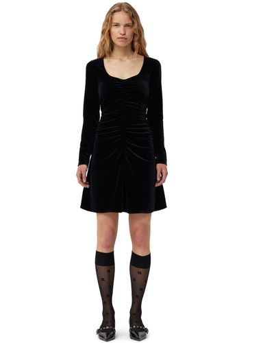 Ganni Black Velvet Jersey Mini Kleid - Schwarz