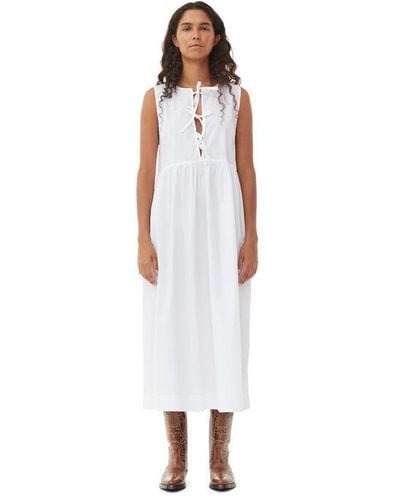 Ganni Sleeveless Cotton Poplin Midi Dress - White