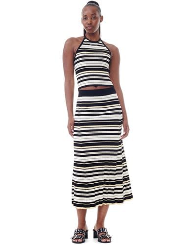 Ganni Future Striped Rib Long Skirt Size 2xs Elastane/polyamide/viscose - White