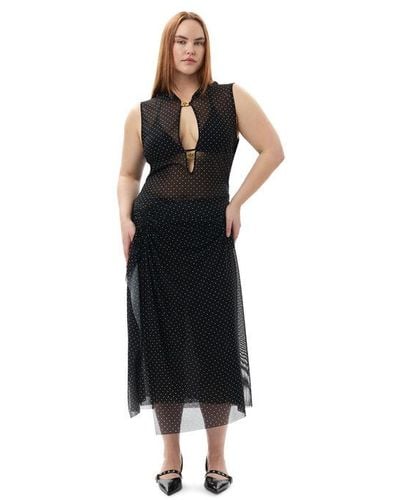Ganni X Paloma Elsesser Printed Mesh Sleeveless Layer Dress - Black