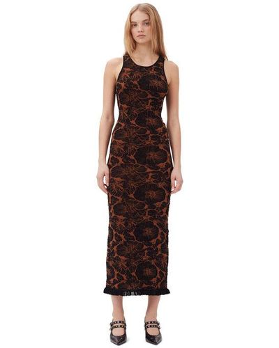Ganni 3d Jacquard Long Dress - Brown