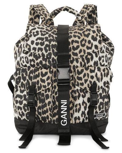 Ganni Leopard Tech Backpack Recycled Polyester - Black