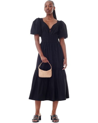 Ganni Black Cottonpoplin Long Smock Dress Size 4 - Blue