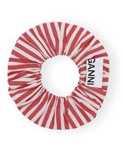 Ganni Red Stripe Cotton Scrunchie
