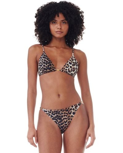 Ganni Leopard Printed String Bikini Top Size 4 Elastane/polyamide - Multicolour