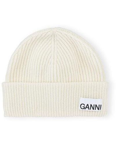 Ganni Fitted Wool Rib Knit Beanie - Natural