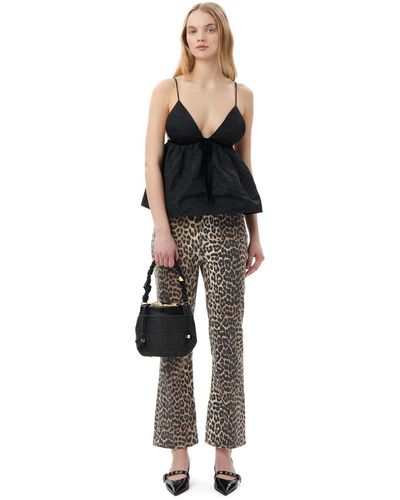 Ganni Leopard Betzy Cropped Jeans Size 24 Elastane/organic Cotton - Black
