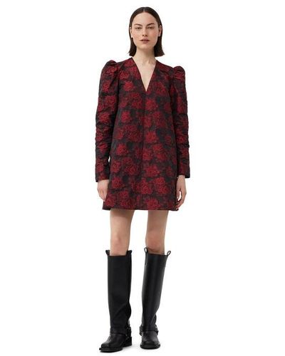 Ganni Red Botanical Jacquard Mini Dress