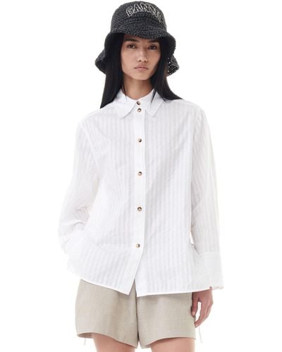Ganni Tonal Stripe Oversized Shirt - White
