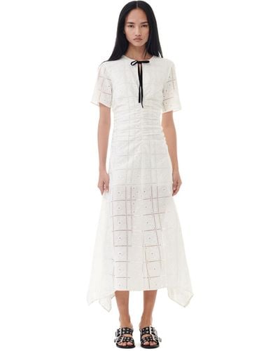 Ganni White Broderie Anglaise Long Dress