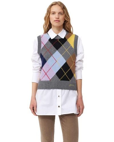 Ganni Wool Vest With Argyle Pattern - Multicolour