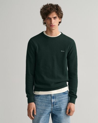 GANT Sweater Met Ronde Hals Van Piquékatoen - Groen