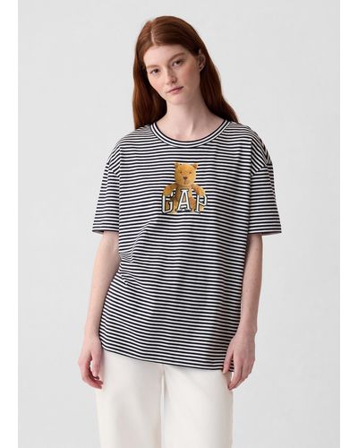 Gap T-shirt a righe stampa logo con orso Brennan - Grigio