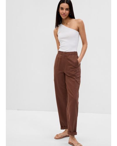 Gap Pantaloni straight fit in lino e cotone - Marrone
