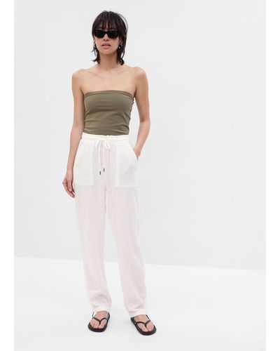 Gap Pantaloni straight fit in garza di cotone - Bianco