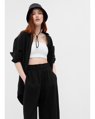 Gap Camicia lunga in garza di cotone con tasca - Nero