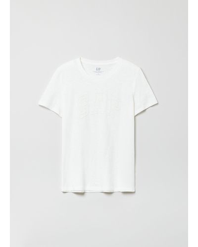Gap T-shirt in cotone slub con stampa logo - Bianco