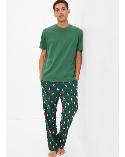Gap Pantalone pigiama di flanella Babbo Natale - Verde
