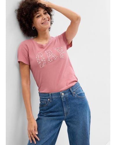 Gap T-shirt con stampa logo e fiorellini - Rosso
