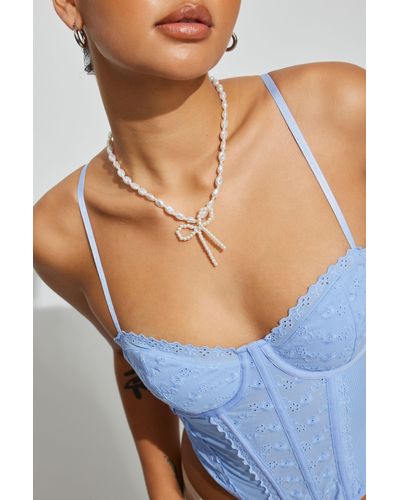 Garage Bow Pearl Necklace - Blue