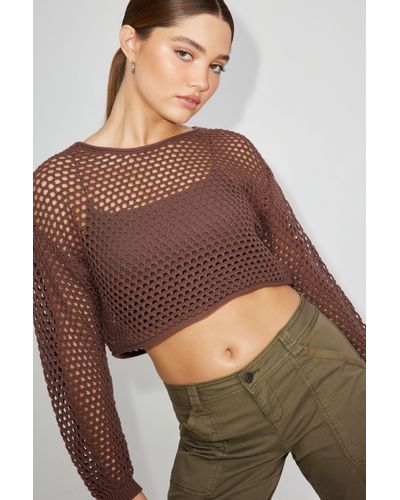 Garage Open-knit Cropped Sweater - Brown