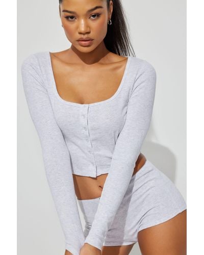 Garage Cropped Long Sleeve Button Up Top - White
