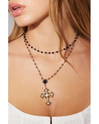 Garage Beaded Cross Rosary Necklace - Natural