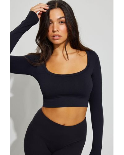 Garage Scoop Neck Seamless Long Sleeve Top - Blue