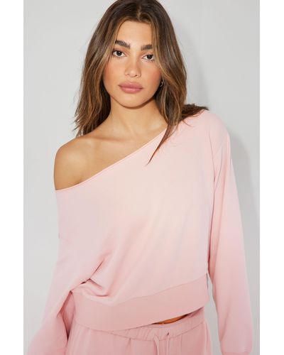 Garage Off Shoulder Sweatshirt - Pink