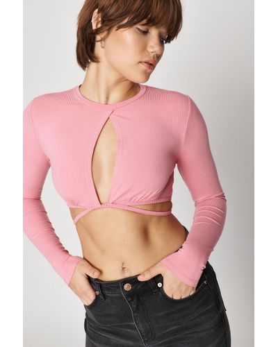 Garage Cropped Wrap Top With Keyhole - Pink