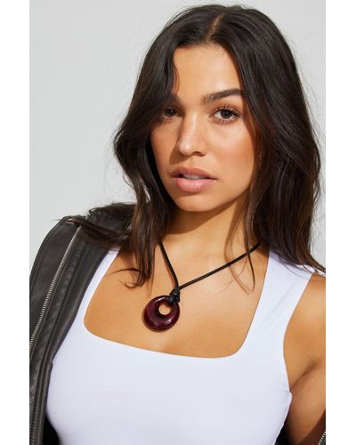 Garage Glass Oval Cord Necklace - White