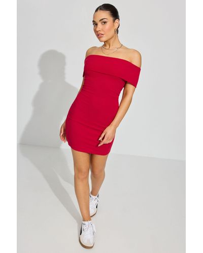 Garage Off Shoulder Dress - Red