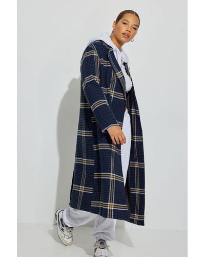 Garage Plaid Maxi Coat - Blue