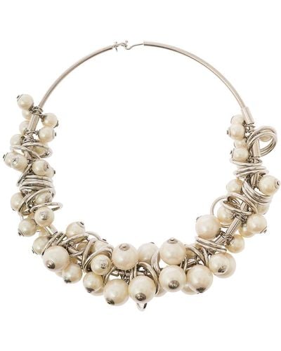 Dries Van Noten Tone Necklace With Faux Peals - Natural