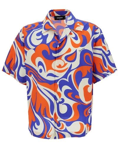 DSquared² Bowling Shirt With Palm Spring Waves Print - White