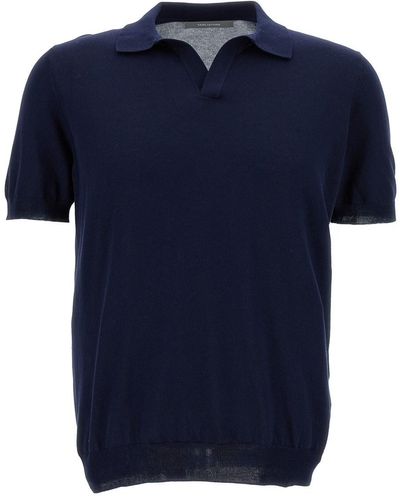 Tagliatore Polo Shirt With Classic Collar Without Buttons - Blue