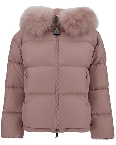Moncler 'mino' Hooded Down Jacket With Fur Trim In Tech Fabric - Brown