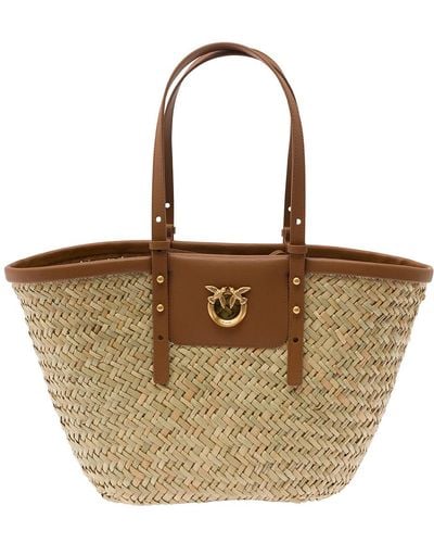 Pinko 'Love Summer' Tote Bag With Logo Detail - Natural