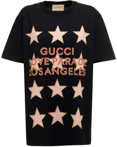 Gucci Woman's Cotton T-shirt With Love Parade Print - Black