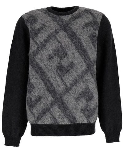 Fendi Sweater With Jacquard Ff Motif - Gray