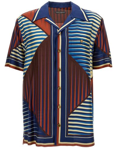 Dolce & Gabbana Multicolour Geometric Print Shirt In Silk Man - Blue