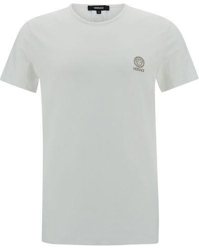 Versace Crewneck T-Shirt With Medusa Logo Print - Gray