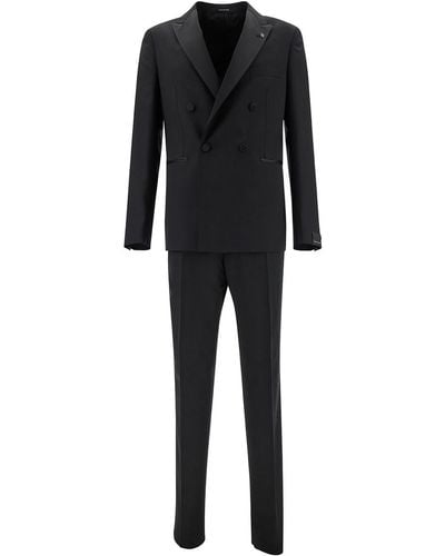 Tagliatore Black Double-breasted Tuxedo With Peak Revers In Wool Man