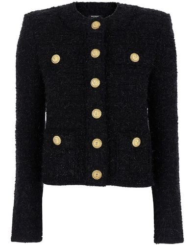 Balmain Buttoned Maze Mng Tweed Jacket - Black