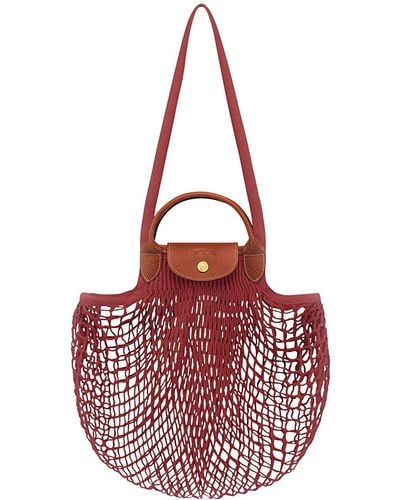Longchamp 'Le Pliage Filet' Mahogany Handbag With Engraved Logo In - Red