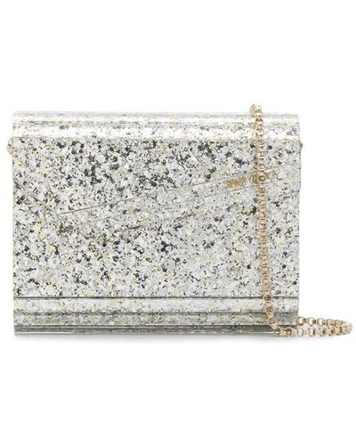 Jimmy Choo 'candy' Champagne Clutch Bag With All-over Coarse Glitter In Acrylic Woman - White
