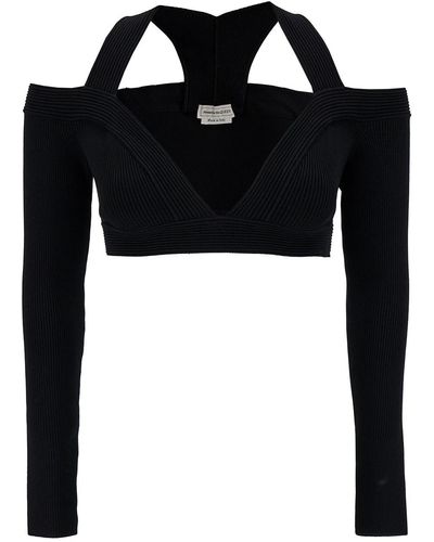 Alexander McQueen Cropped Top With Shoulders Cut-Out - Black