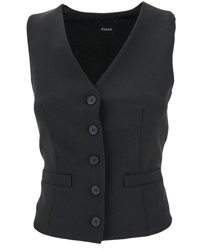 Plain Fitted Vest With Two Front Pockets - Black